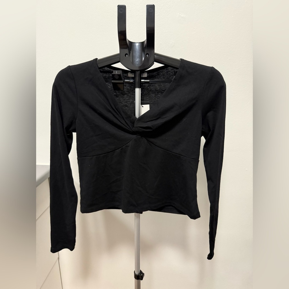 Rebel Sugar Black Long Sleeve Top Women Large NWT Stretch Knot Crop Top - Picture 1 of 5
